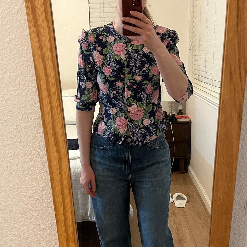 Vintage 80s Lanz Originals floral puff sleeve blouse
